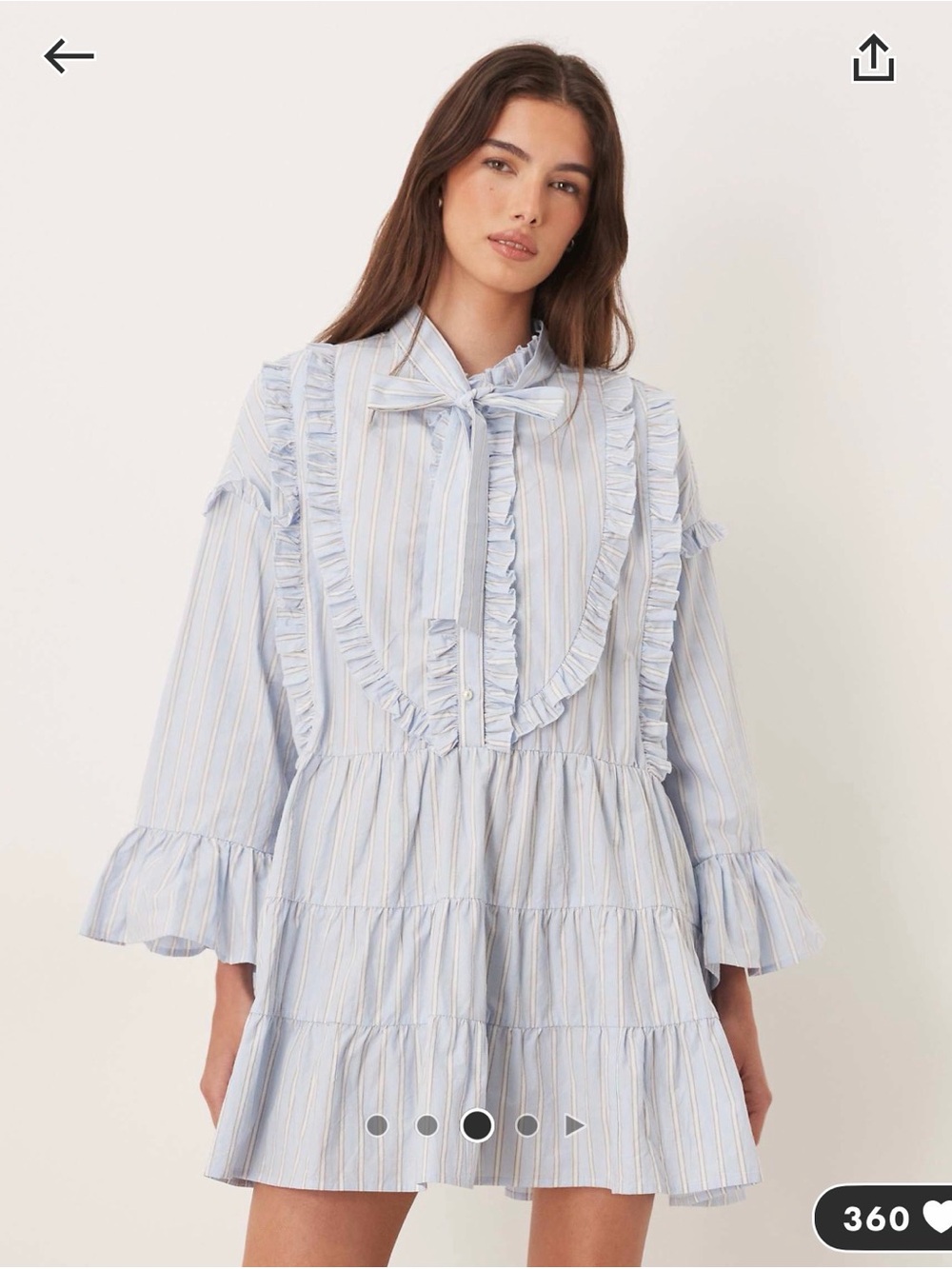 Sister Jane Light Blue & White Striped Ruffle Tie-Neck Mini Dress